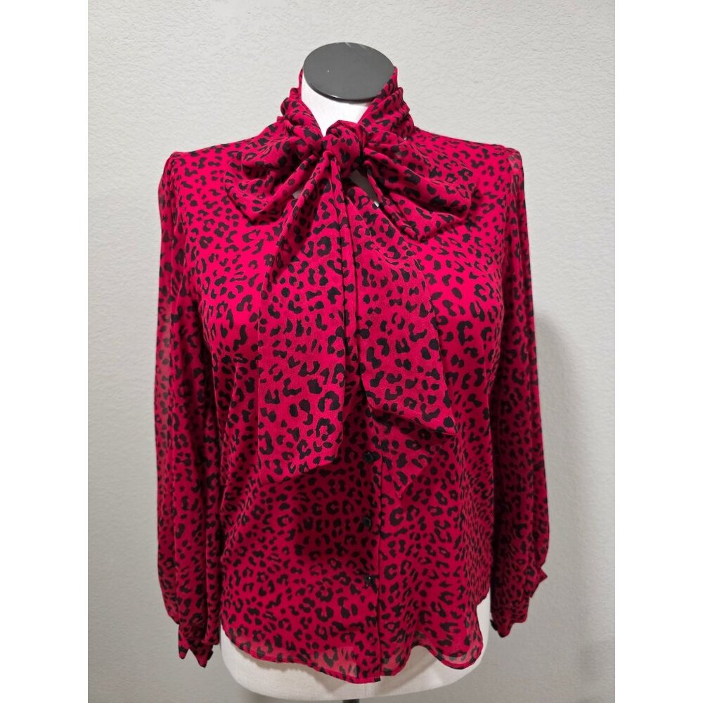 Chicos Red Leopard Print Button-Down Blouse With … - image 3